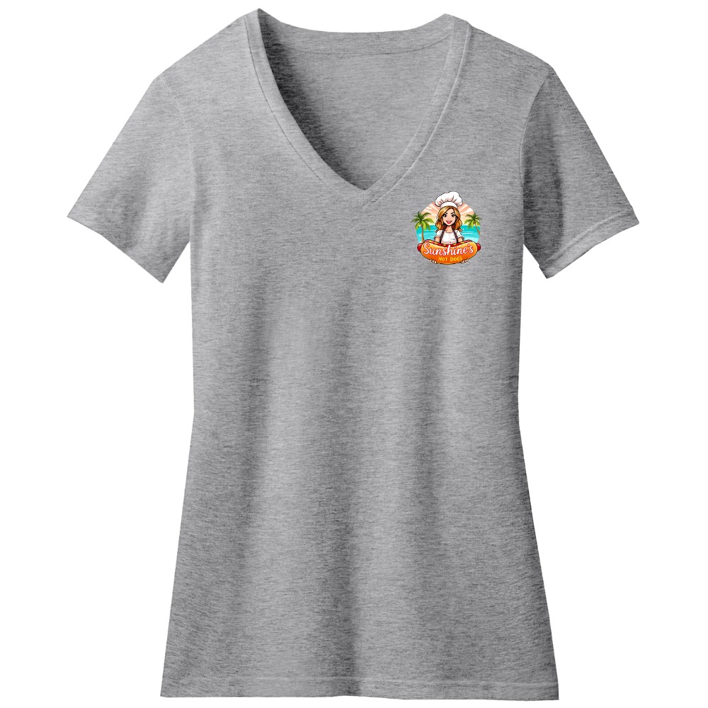 Classic Sunshine's Hot Dog Tee - Ladies V- Neck (Heather Grey)