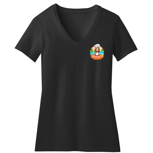 Classic Sunshine's Hot Dog Tee - Ladies V- Neck  (Black)